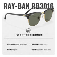 Thumbnail for Ray-Ban RB3016 Clubmaster Polarized Classic Square Shape Sunglasses for Men and Women- Timeless Classic Sun Glasses with Modern Elegance - Premium UV Protection - Designer Men's and Women's Sunglasses