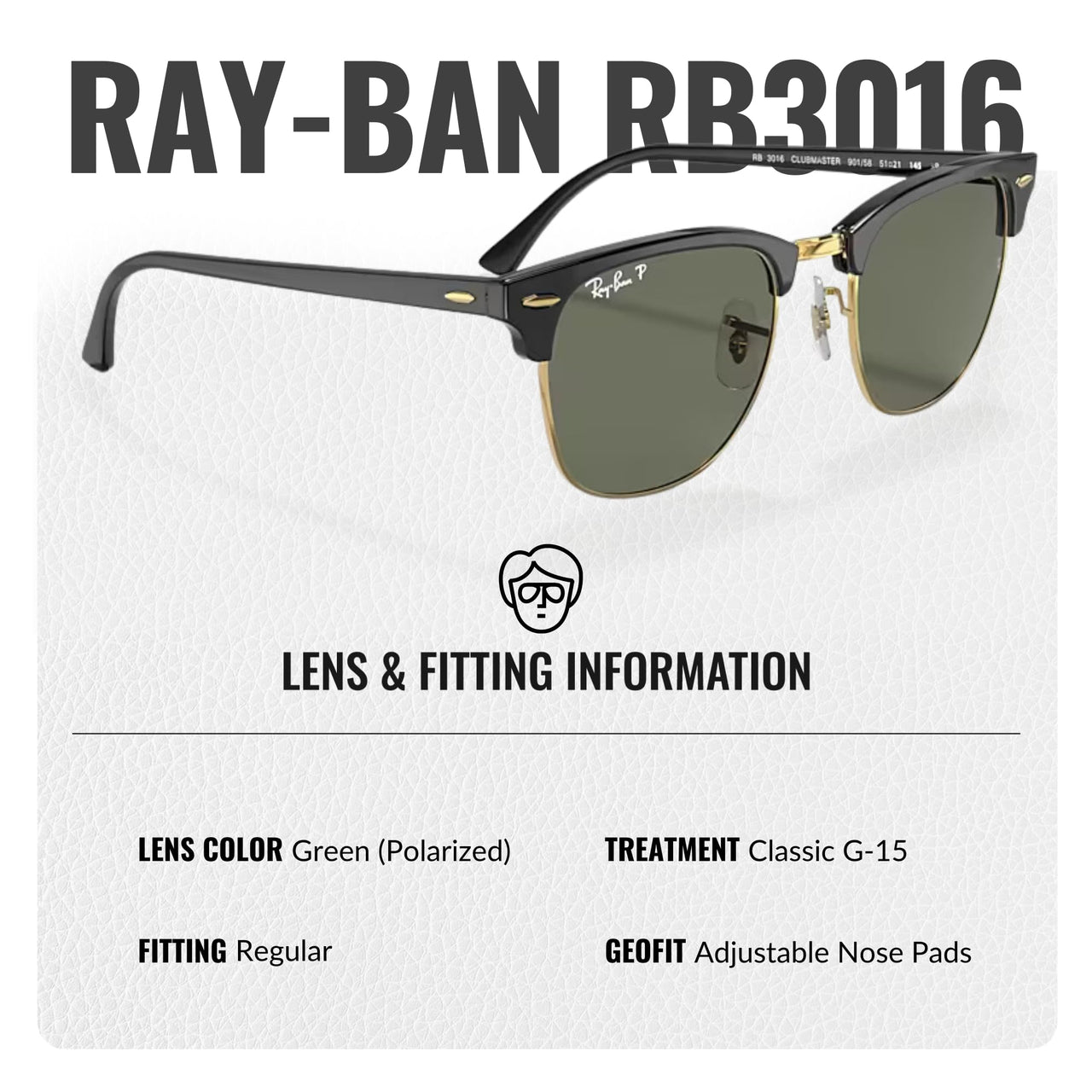 Ray-Ban RB3016 CLUBMASTER CLASSIC POLARIZED Square Shaped Sunglasses for Men & Women – Includes Official Rayban Eyewear Kit – Ideal Formal & Casual Wear Sunglasses – G-15 Green Lens