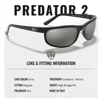 Thumbnail for Ray-Ban RB2027 PREDATOR 2 POLARIZED Rectangle Shaped Sunglasses for Men & Women – Includes Official Rayban Eyewear Kit – Ideal Formal & Casual Wear Sunglasses – Grey Lens
