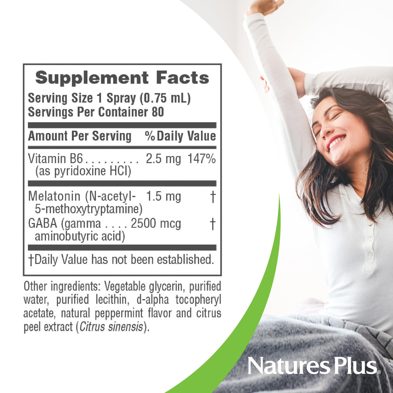 NaturesPlus Melatonin Spray, Natural Peppermint Flavor - 2 fl oz - with Vitamin B6 & E - Vegetarian, Gluten Free - 80 Servings