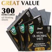 Thumbnail for Natural Oil Blotting Sheets for Face with Bamboo Charcoal - 25% Larger - 3pk/300 Makeup Friendly Oil Absorbing Sheets for Face - Easy Dispensing Blotting Papers - Perfect for Keeping in Purse