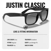 Thumbnail for Ray-Ban RB4165 JUSTIN Polarized Square Shape Sunglasses With Eyewear Kit Bundle - Low Bridge Fit - Ideal Formal and Casual Wear Square Sunglasses