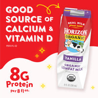 Thumbnail for Horizon Organic Shelf Stable 1% Lowfat Vanilla Milk Boxes, 8 fl oz, 12 Count - 8g Protein per Serving, USDA Organic UHT from Pasture-Raised Cows, Ready to Drink for Lunchbox, Travel, or On-the-Go, No Refrigeration Needed