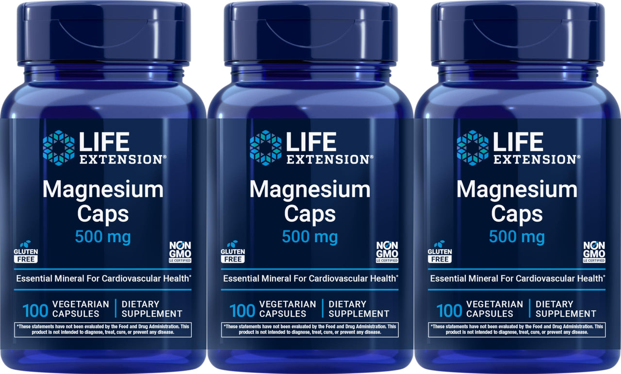 Life Extension Magnesium 500 mg, 100 Vegetarian Capsules (Pack of 3)