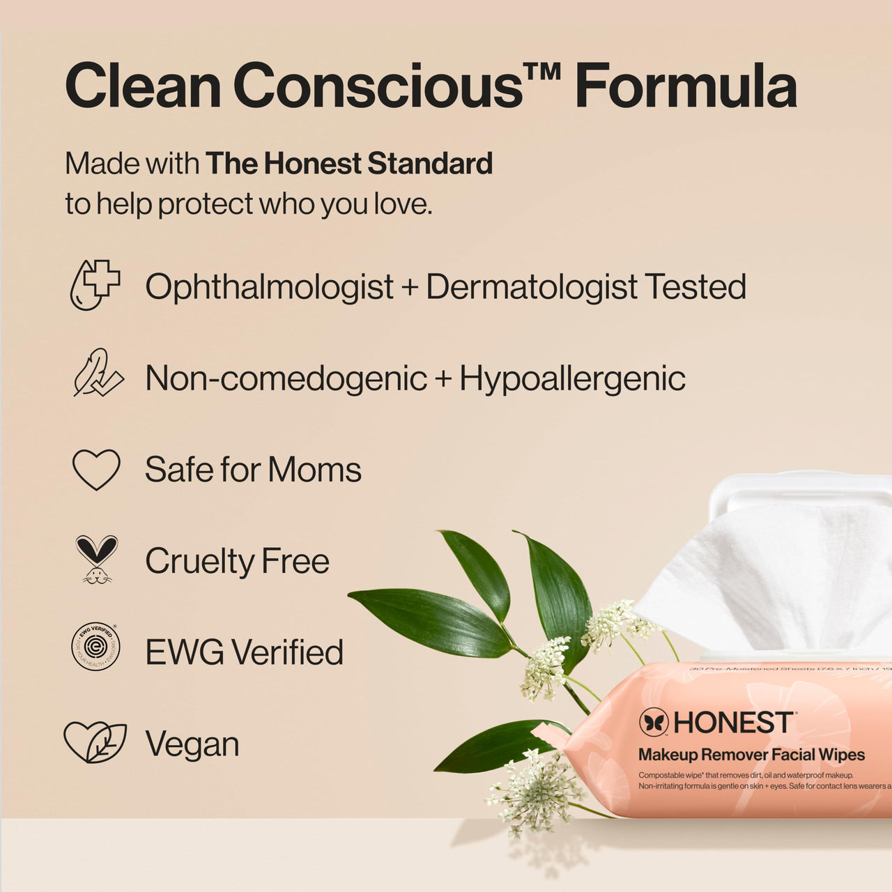 Honest Beauty Fragrance Free Cleansing Makeup Remover Facial Wipes | Plant Based, Hypoallergenic, Gentle for Sensitive Skin | 90 Count
