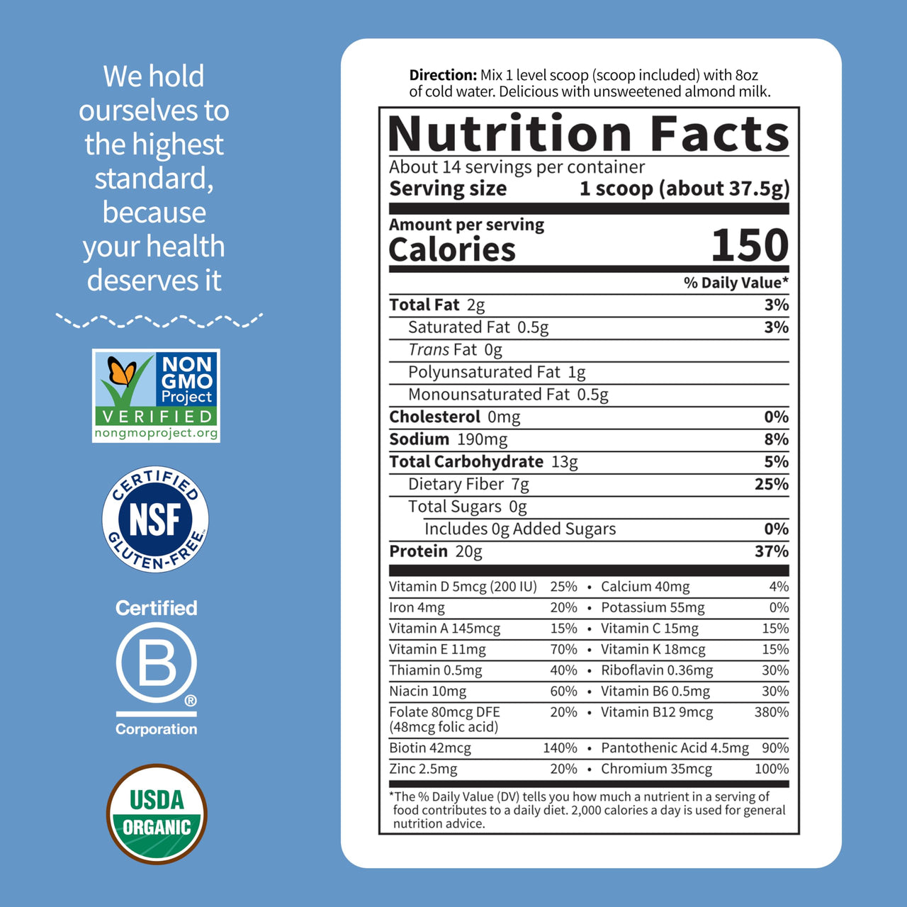 Garden of Life Meal Replacement Shakes, Raw Organic, Vanilla Protein Powder with Plant Based Pea Protein, Sprouts, Greens, Probiotics, Dairy Free 14 Servings