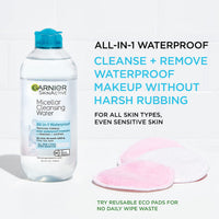 Thumbnail for Garnier Micellar Water For Waterproof Makeup, Hydrating Facial Cleanser & Makeup Remover, Suitable for Sensitive Skin, Vegan, Cruelty Free, 13.5 Fl Oz (400mL), 1 Count