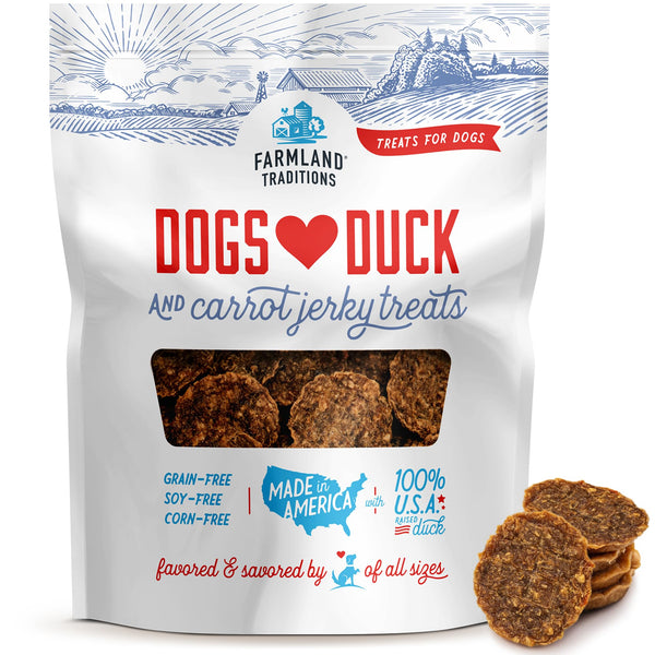 Farmland Traditions Filler Free Dogs Love Duck & Carrot Premium Jerky Treats. (5 oz)