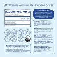 Thumbnail for KOS USDA Organic Blue Spirulina Powder, Phycocyanin - Vegan Algae Superfood - Natural Food Coloring for Smoothies & Protein Drinks, Plant Based, Non GMO - 27 Servings