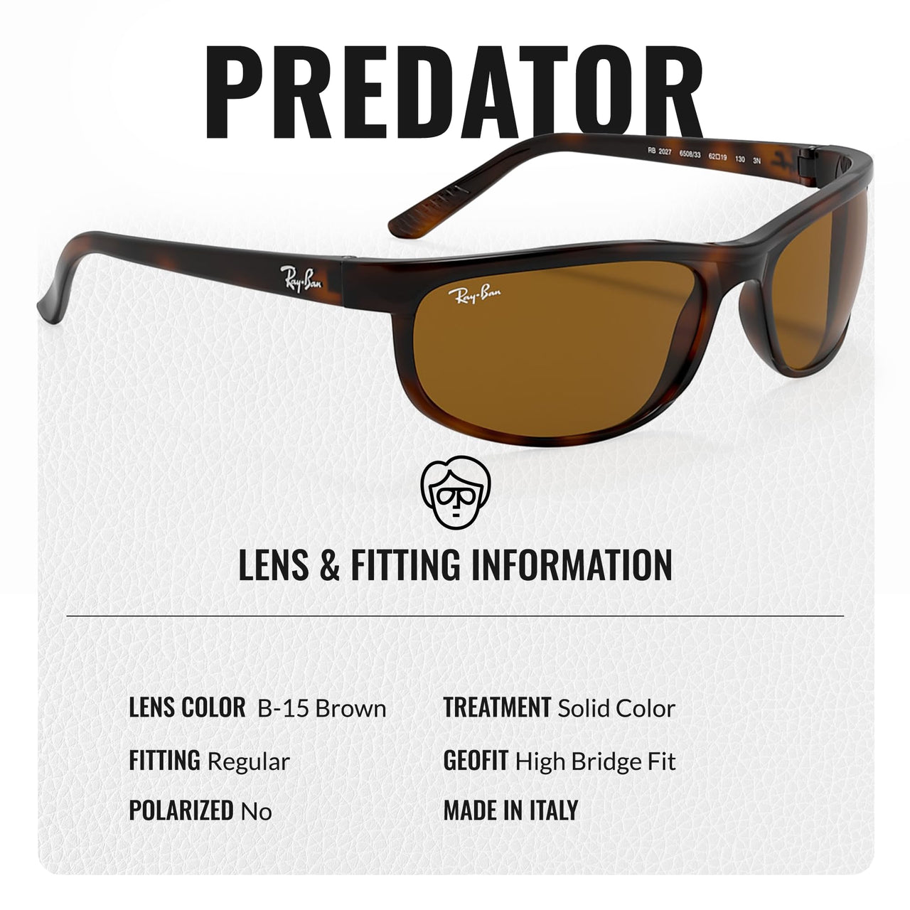 Ray-Ban RB2027 PREDATOR 2 Rectangle Shaped Non-Polarized Sunglasses for Men & Women – Includes Official RAYBAN Eyewear Kit – Ideal Formal & Casual Wear Sunglasses – B-15 Brown Lens