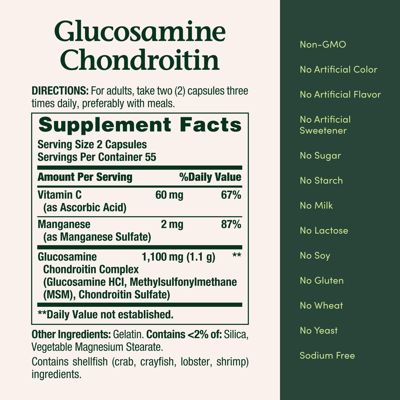 Nature's Bounty Glucosamine Chondroitin Pills and Dietary Supplement, Support Joint Health, 110 Capsules