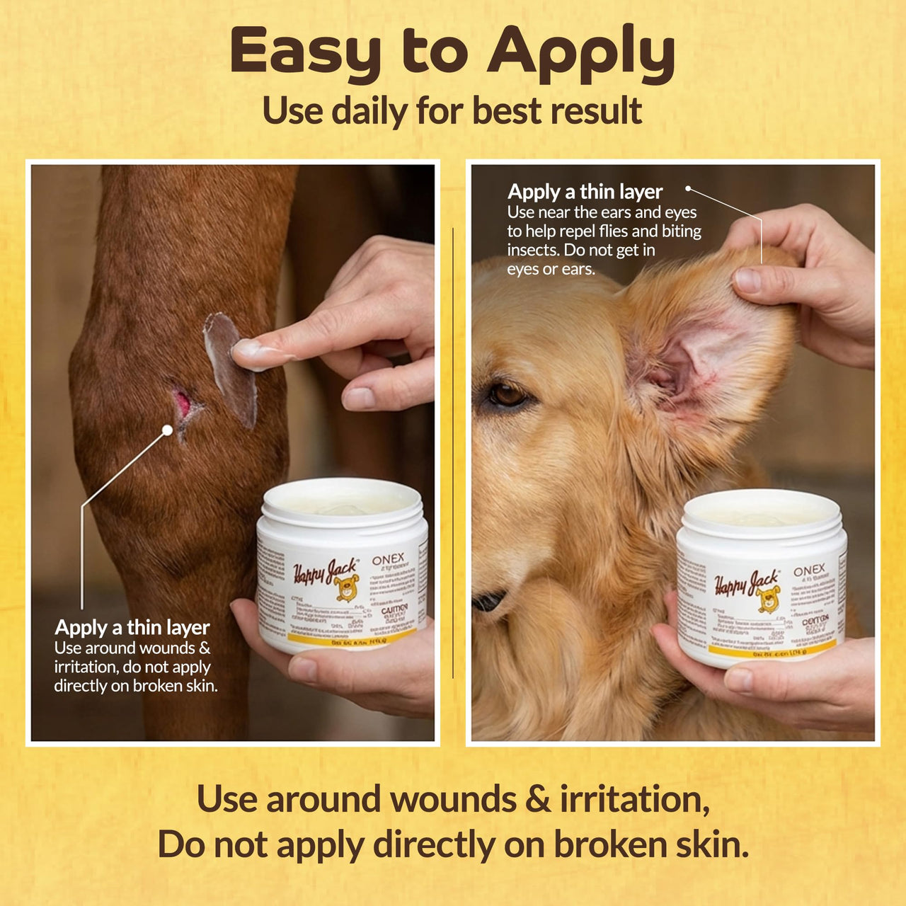 Happy Jack Onex Fly Repellent Ointment for Dogs & Horses, Targeted Wound Dressing that Repels & Kills Flies on Contact, Helps Protect Open Sores, USA, 4 oz Jar