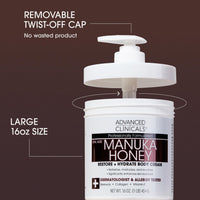 Thumbnail for Advanced Clinicals Manuka Honey Body Cream For Women & Men | Body Butter Lotion For Extremely Dry Skin | Collagen Cream | Skincare Moisturizer Hydrating Balm Improves Look Of Aging Skin, 16 Ounce