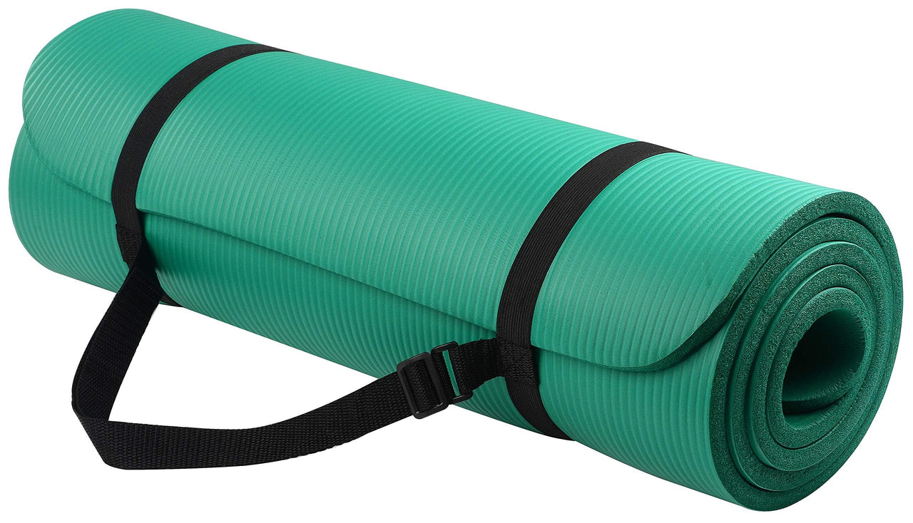 Fitvids 1/2-Inch Thick High Density Foam Exercise Yoga Mat with Carrying Strap, For Cushioning The Body Against Hard Floors, Green