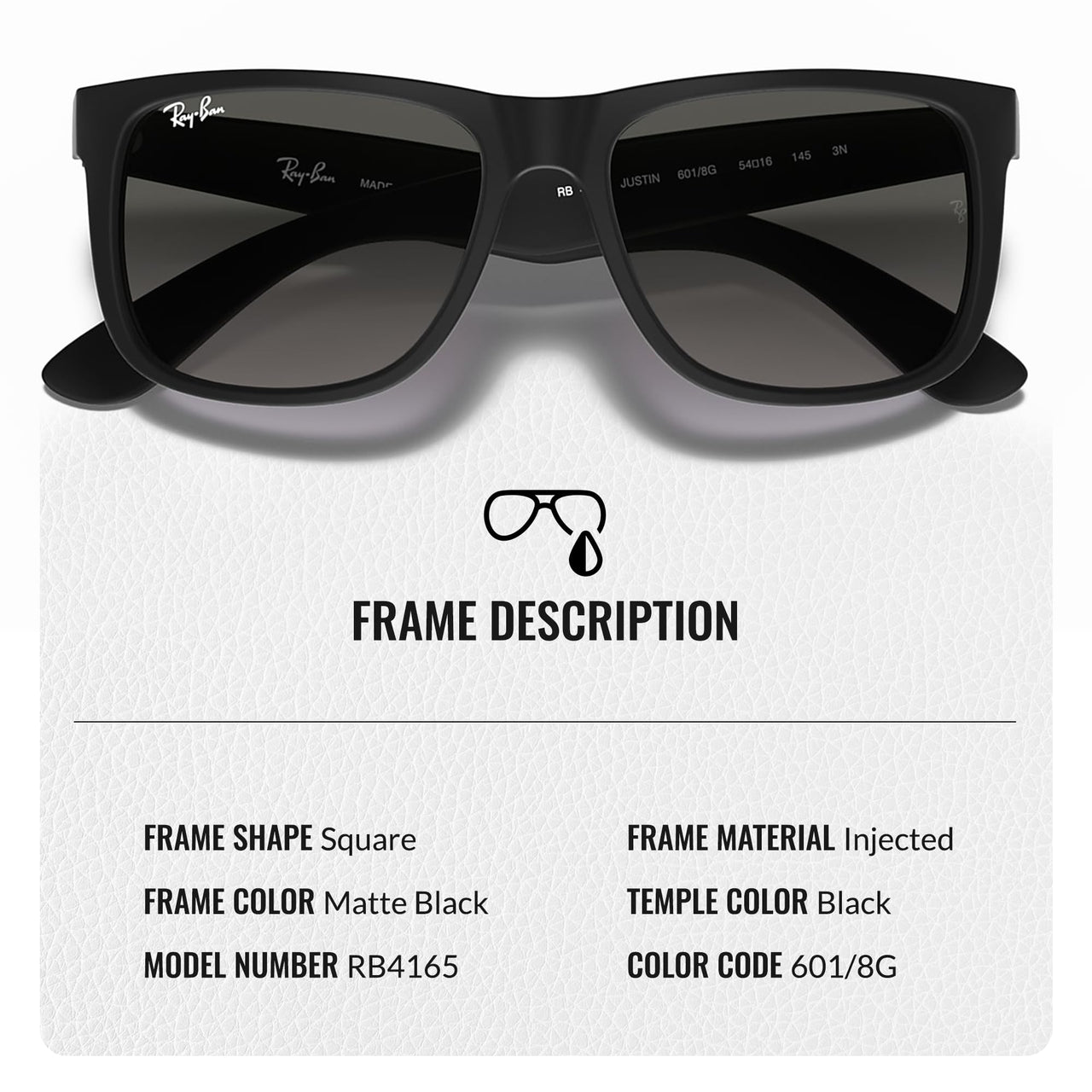 Ray-Ban RB4165 JUSTIN CLASSIC Square Shape Sunglasses with Official Eyewear Kit