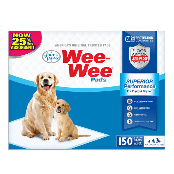 Four Paws Wee-Wee Superior Performance Unscented Pee Pads for Dogs & Puppies, Quilted Leak-Proof Dog Housebreaking Potty Training Floor Protection, 22" x 23", 30 Count