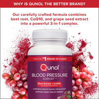 Thumbnail for Qunol Blood Pressure Support, 3 in 1 Beets + CoQ10 + Grape Seed Extract, Beet Root Capsules that Supports Healthy Blood Circulation & Heart Healthy Energy, 60 Count (Pack of 1)