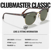 Thumbnail for Ray-Ban RB3016 CLUBMASTER CLASSIC POLARIZED Square Shaped Sunglasses for Men & Women – Includes Official Rayban Eyewear Kit – Ideal Formal & Casual Wear Sunglasses – G-15 Green Lens