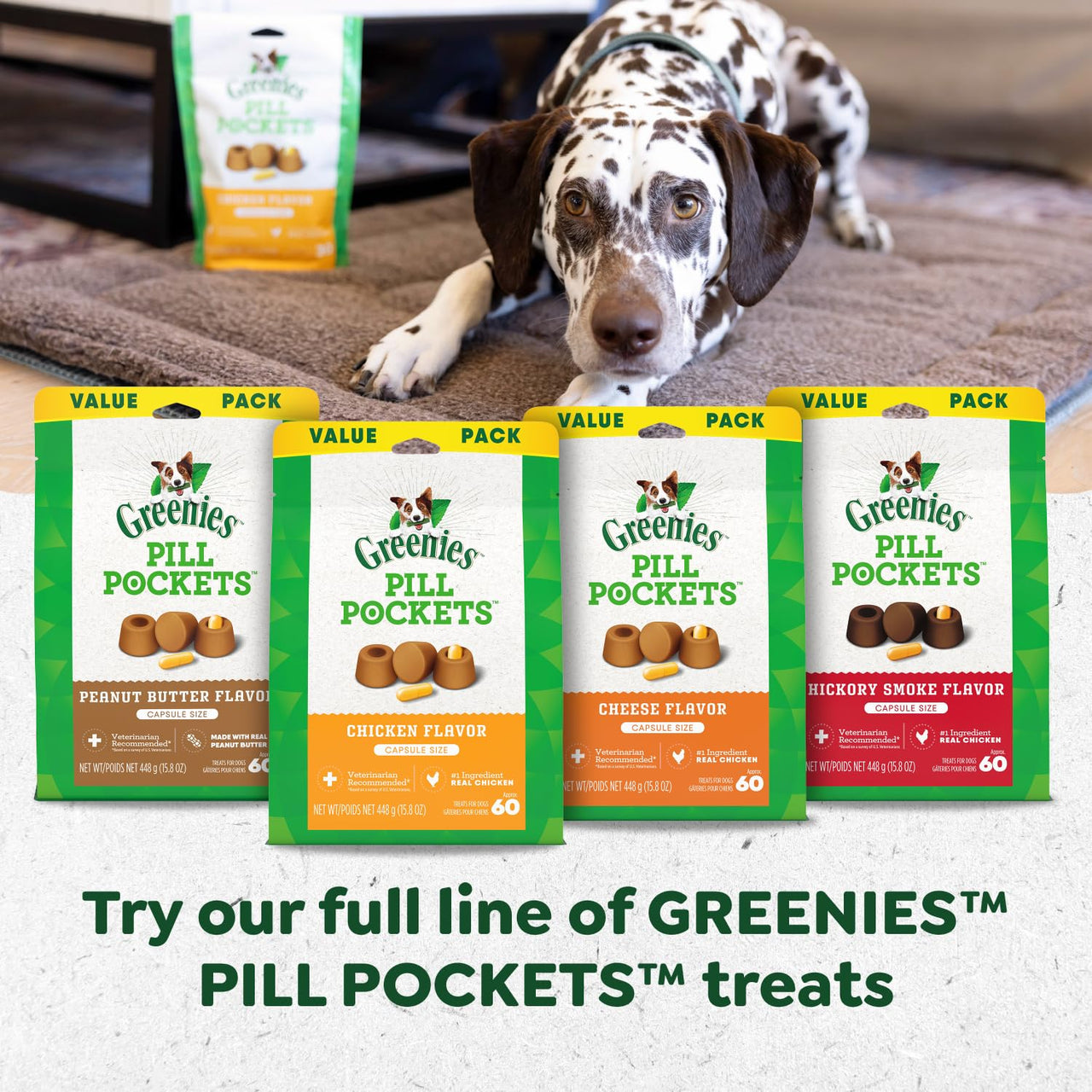 Greenies Pill Pockets for Dogs Large Size, Dog Treat Pouch for Capsule Medication, Peanut Butter Flavor, (6) 7.9 oz. Pouches