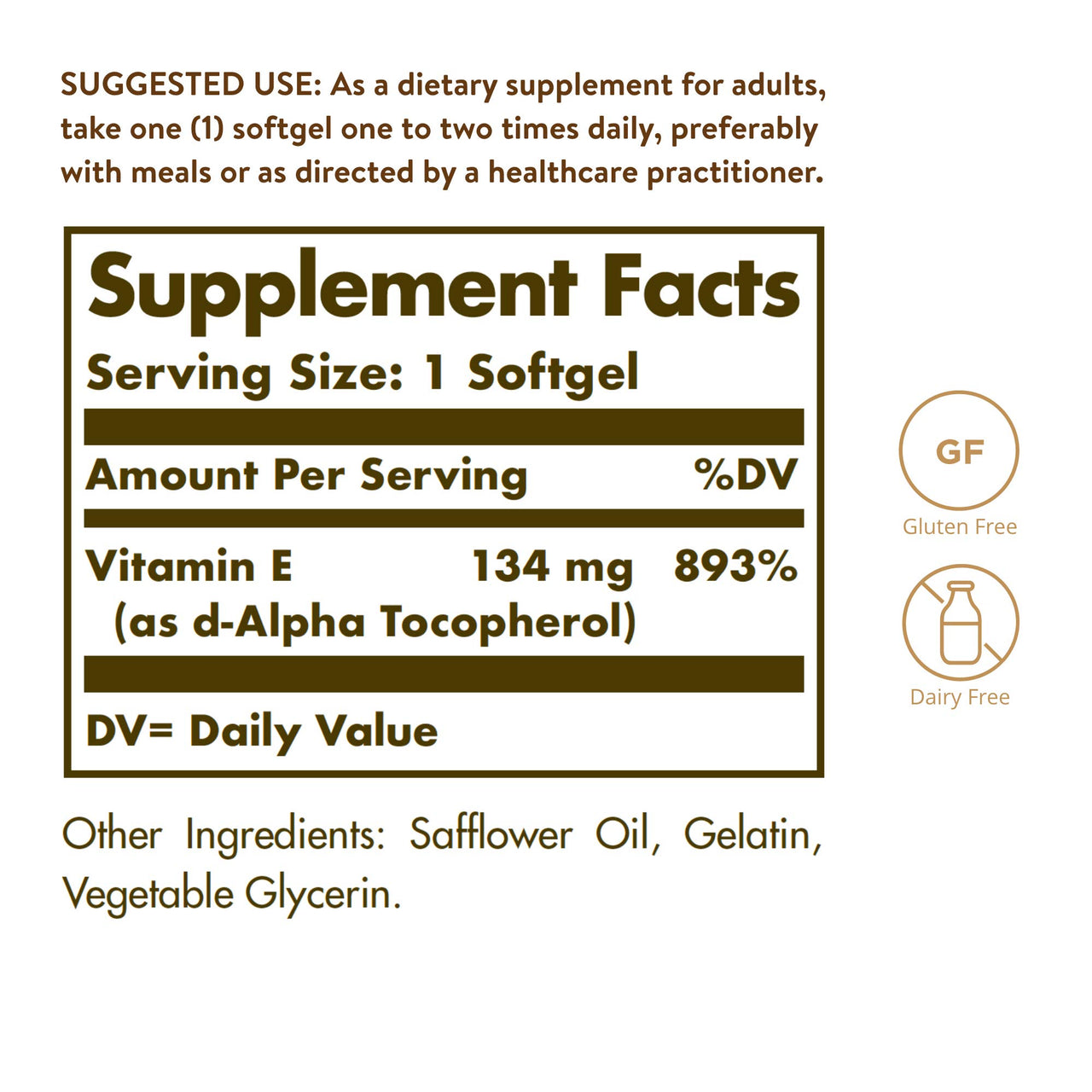 Solgar Vitamin E 200 IU Alpha, 100 Softgels - Antioxidant, Healthy Aging, Healthy Skin, Immune System Support - Natural Source Vitamin E - Gluten Free, Dairy Free - 100 Servings