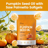 Thumbnail for VivoNu Pumpkin Seed Oil with Saw Palmetto Capsules | Cold Pressed, Pure Virgin Oil, Essential Fatty Acids & Phytosterols | 300 SoftgelsSupports Hair, Urinary, Bladder & Prostate Health | Non-GMO