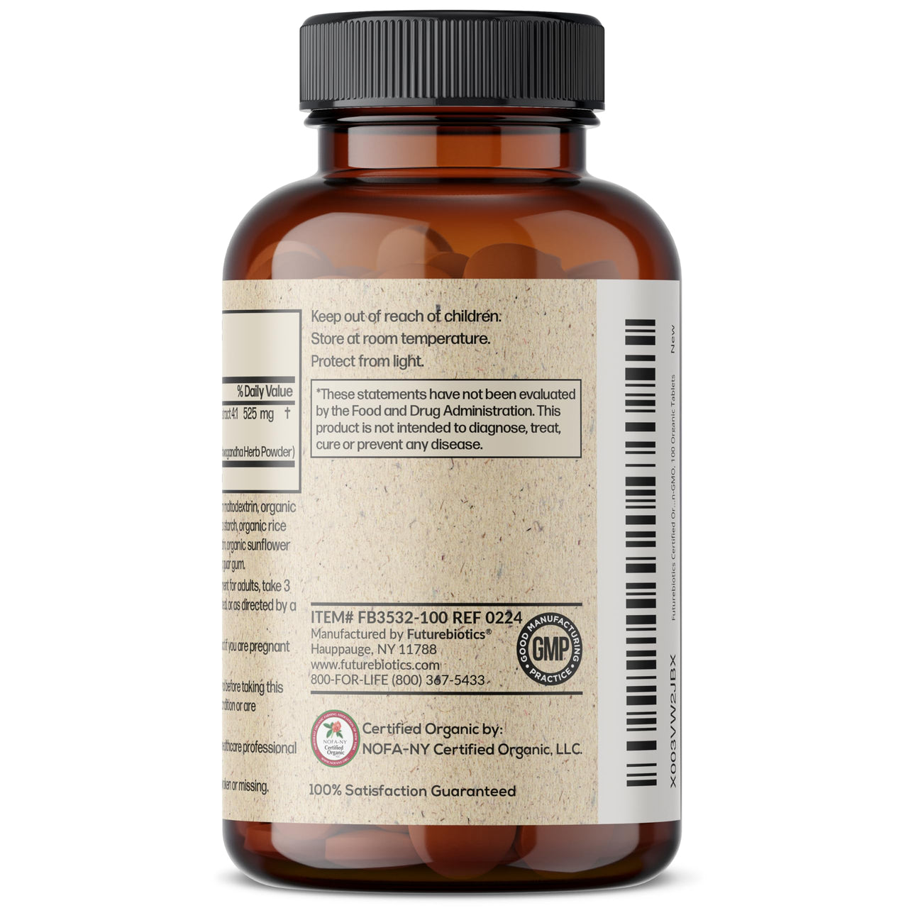Futurebiotics Certified Organic Ashwagandha, Stress Mood & Energy Support Adaptogenic Herb, Non-GMO, 100 Organic Tablets