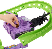 Thumbnail for Hot Wheels Toy Car Track Set, RacerVerse Minecraft Playset & Die-Cast Diamond Armor Steve in Minecart Vehicle, Launch & Race to Defeat Ender Dragon