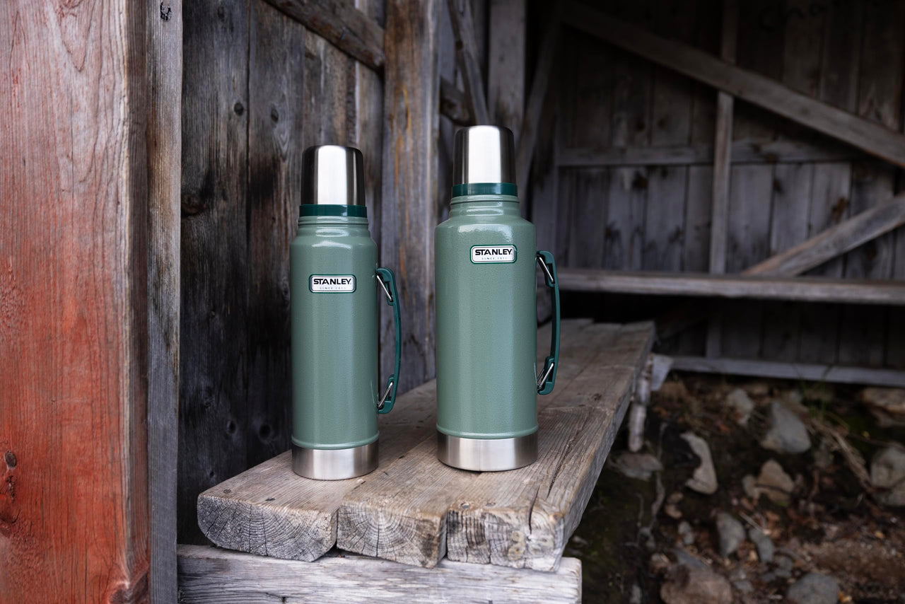 Stanley Heritage Classic Vacuum Bottle with Handle 2.0 qt | Wide Mouth with Leakproof Cup Lid | Keep Drinks Hot or Cold for Travel | Insulated Stainless Steel Thermos | BPA-Free | Hammertone Green
