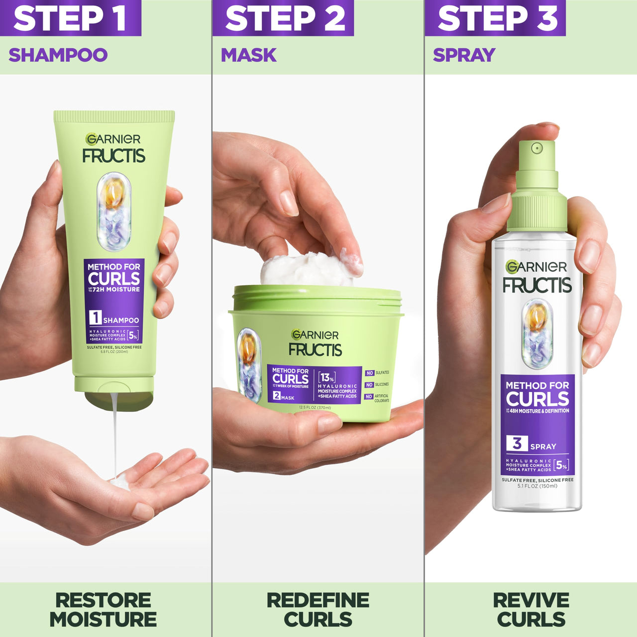Garnier Fructis Method for Curls Moisture Filling Hair Mask for Curly Hair with up to 13% Hyaluronic Moisture Complex, Designed and Tested for 2C to 4C Curls and Coils, 12.5 fl oz