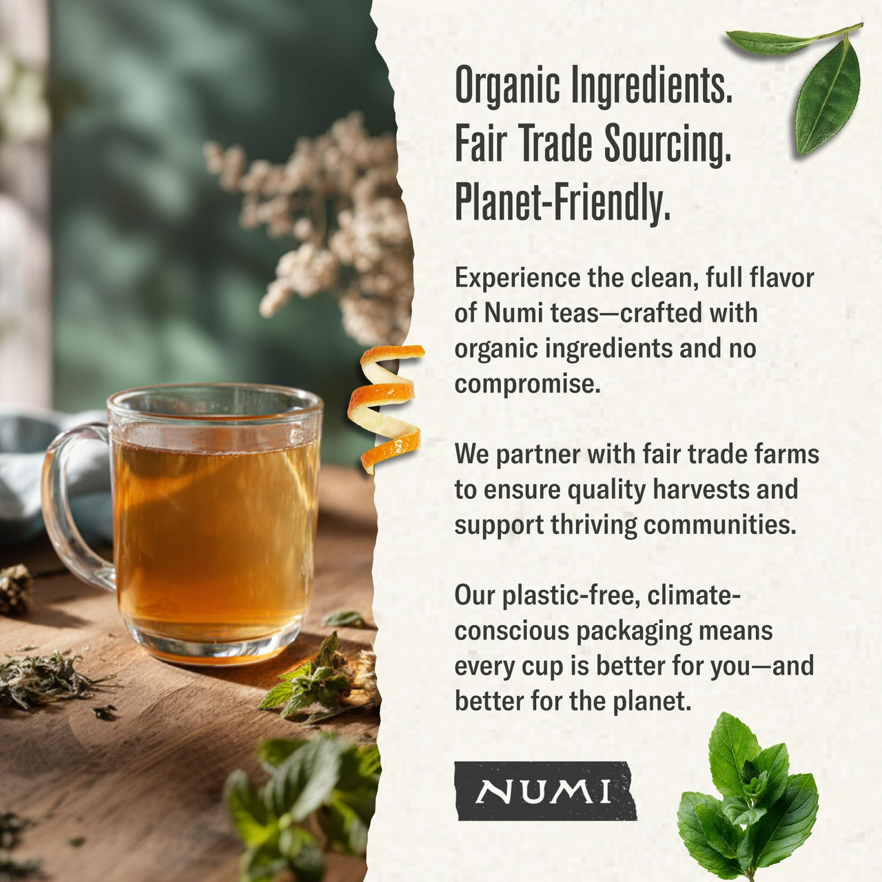 Numi Tea Organic Moroccan Mint Tea, 18 Herbal Tea Bags, Caffeine Free