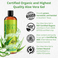Thumbnail for Seven Minerals Organic Aloe Vera Gel from freshly cut 100% Pure Aloe - Big 12oz - HighestQuality, Texas grown, Vegan, Unscented - For Face, Skin, Hair, Sunburn relief