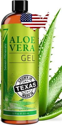 Thumbnail for Seven Minerals Organic Aloe Vera Gel from freshly cut 100% Pure Aloe - Big 12oz - HighestQuality, Texas grown, Vegan, Unscented - For Face, Skin, Hair, Sunburn relief