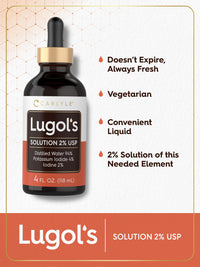 Thumbnail for Carlyle Lugols Iodine 2 Percent | 4 fl oz (Pack of 1) | Potassium Iodide and Iodine Solution 2% Liquid Drops