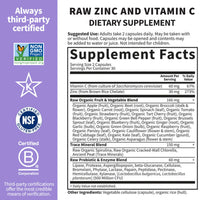 Thumbnail for Garden of Life Zinc Supplements 30mg High Potency Raw Zinc and Vitamin C Multimineral Supplement, Vitamin Code Vitamins Trace Minerals & Probiotics for Skin Health & Immune Support, 60 Vegan Capsules
