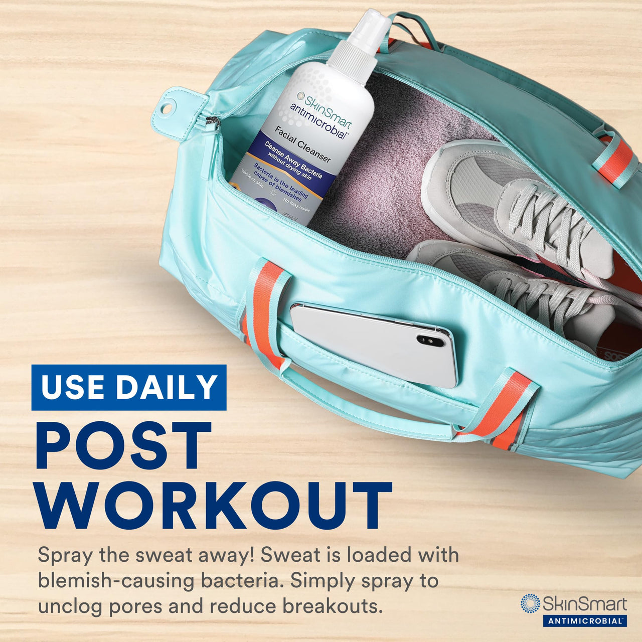 SkinSmart Facial Cleanser for Breakouts, Targets Bacteria for Post-Workout Pimples, Blemishes and Sweat Irritation; 8 oz Spray, Safe for All Ages: Adults and Teens