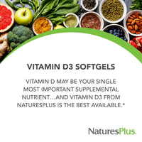 Thumbnail for NaturesPlus Vitamin D3 1000 IU - 180 Softgels - Bone Strength & Immune Support - 180 Servings