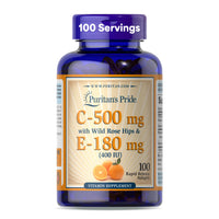 Thumbnail for Puritan's Pride Premium Vitamin C-500mg with Rose HIPS and Vitamin E-400, Supplement for Antioxidant, Heart, Circulatory, and Immune System Support, 100 Rapid Release Softgels