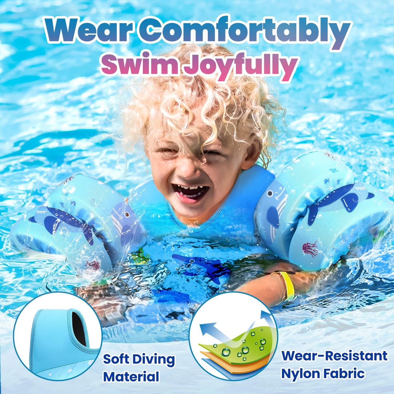 HeySplash Swim Vest for Kids, Toddler Pool Floaties Fit 31-66 Lbs, Children Swimming Vest with Adjustable Strap, Swim Jacket Water Wing Arm Float, Puddle Beach Boat Jumper Boy Girl Age 2-7,Blue Shark