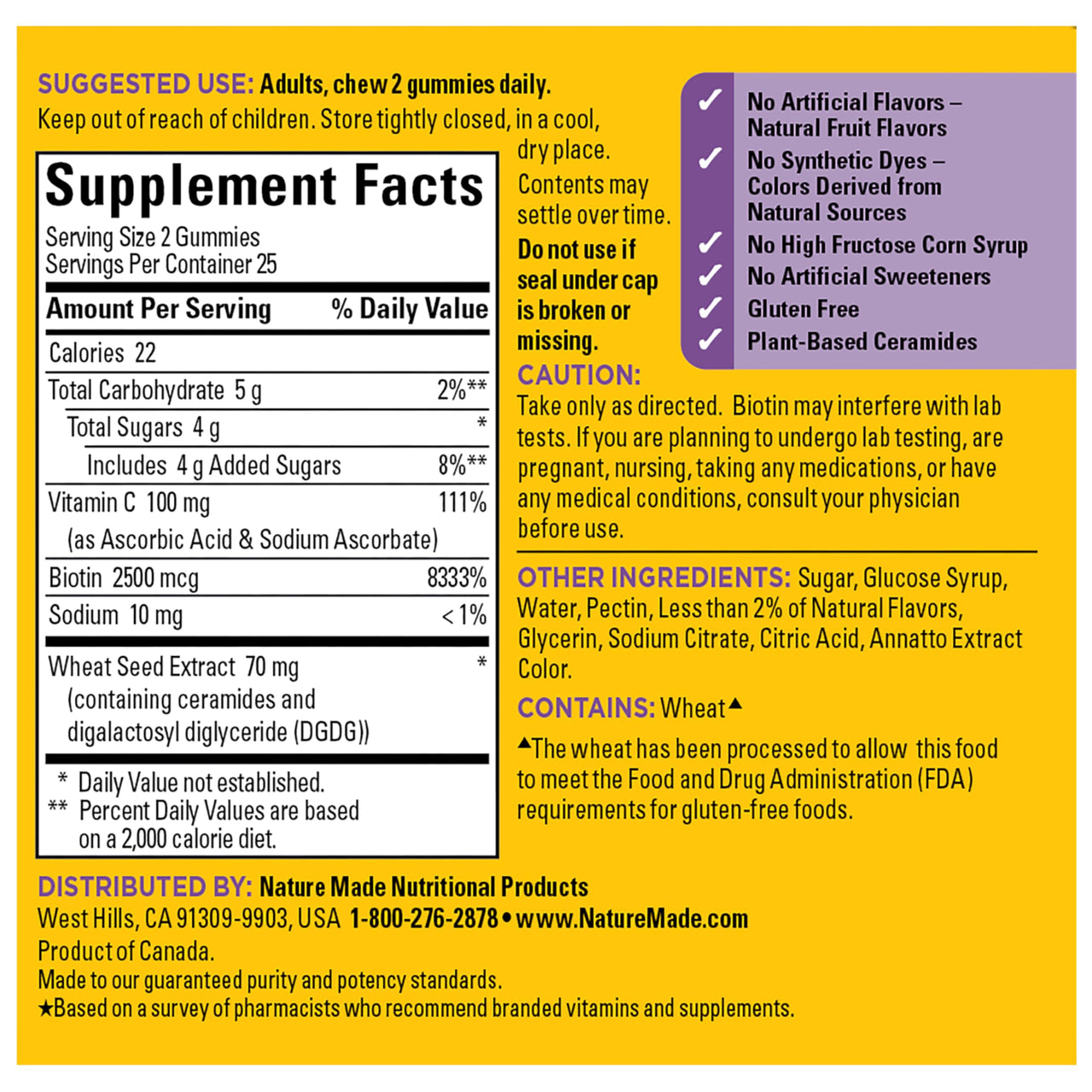 Nature Made Skin Hydration Gummies Plus Plant-Sourced Ceramides, Support Healthy Skin As You Age, with Biotin & Vitamin C, 50 Gummies, 25 Day Supply