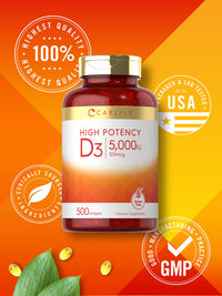Thumbnail for Carlyle Vitamin D3 5000 IU Softgels | 500 Count | Value Size | Non-GMO and Gluten Free Supplement | High Potency Formula | 125mcg