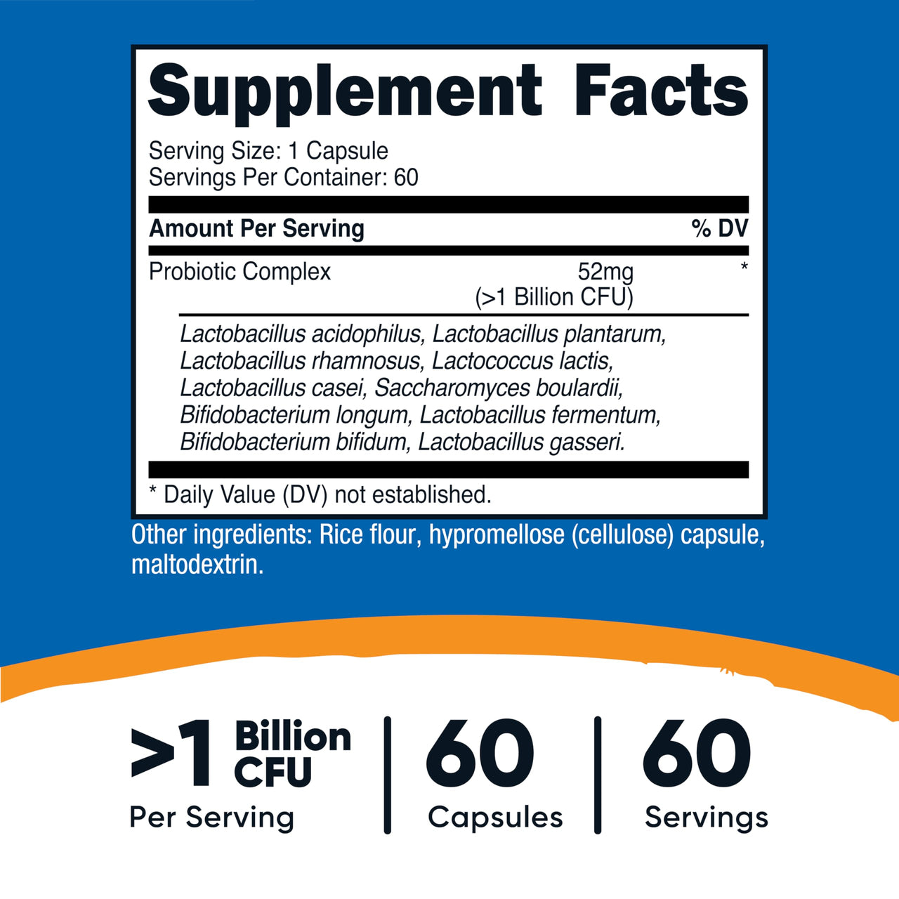 Nutricost Probiotic Complex (>1 Billion CFU) 60 Capsules - Gluten-Free, Non-GMO
