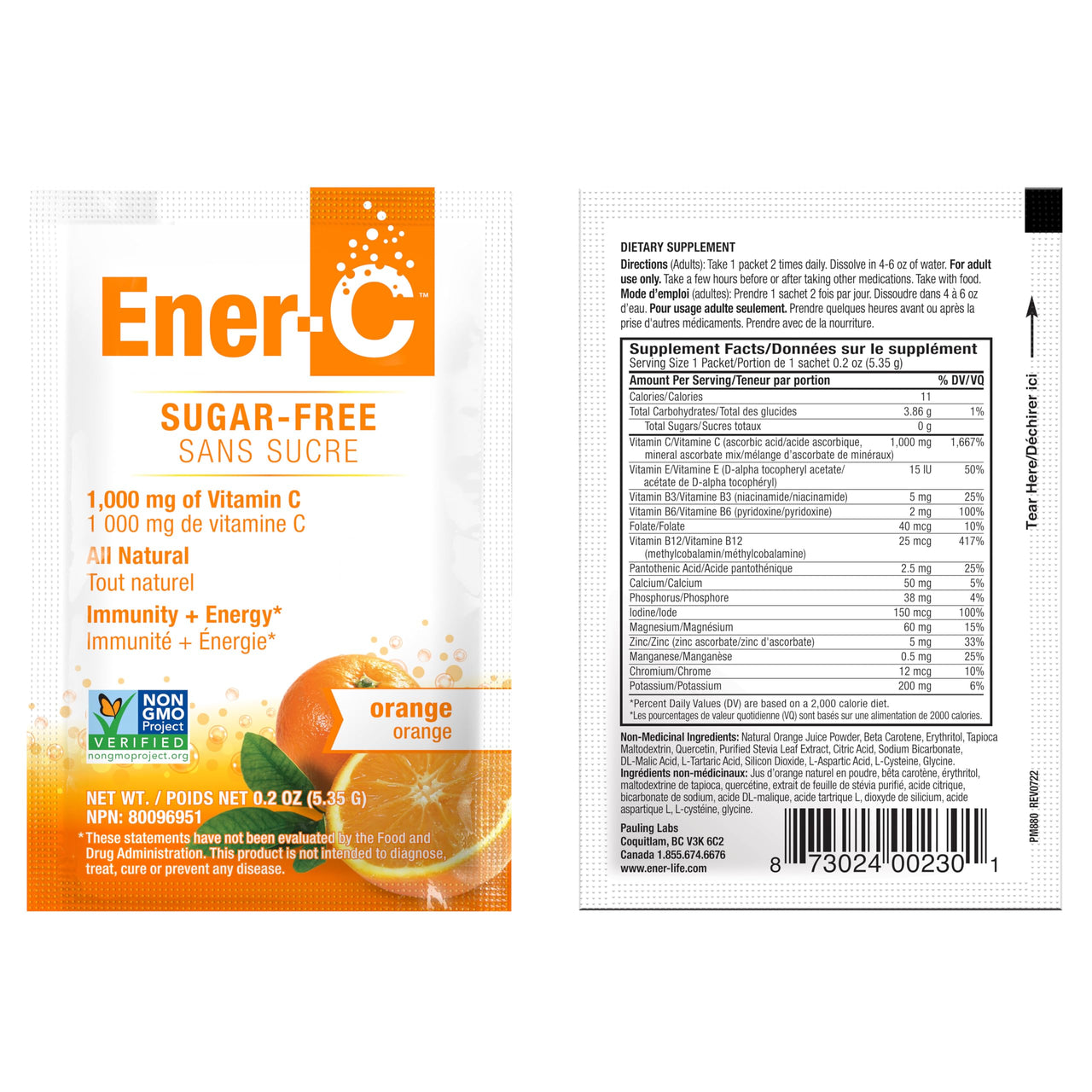 Ener-C Sugar Free Multivitamin Drink Mix - Vitamin Powder for Water, Electrolytes Powder No Sugar, Hydration Boost Packets, Zero Sugar, Vitamin C & B12 Supplement Liquid Mix - Orange, 30 Count