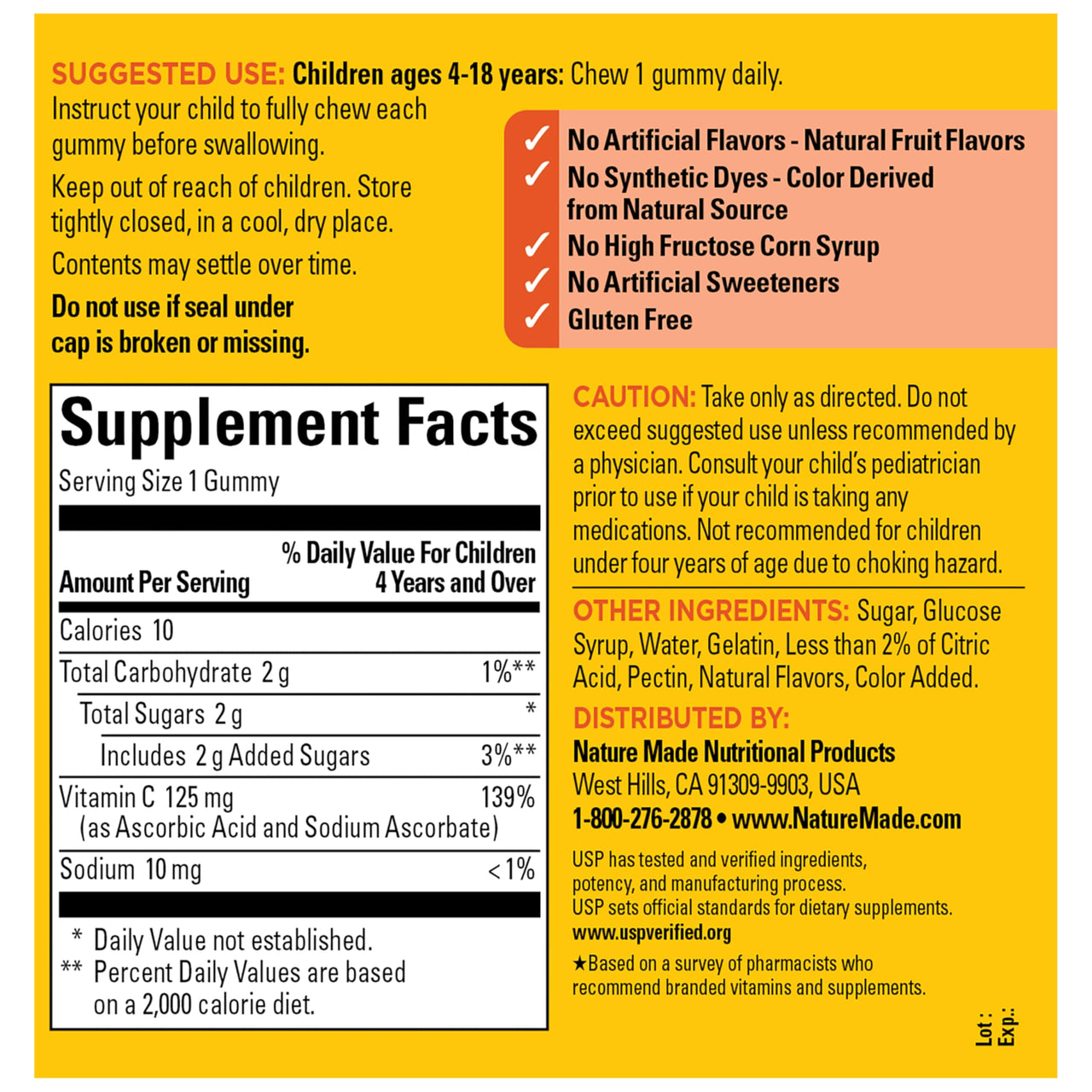 Nature Made Kids First Vitamin C Gummies for Kids, Dietary Supplement for Immune Support, 110 Gummies, 110 Day Supply