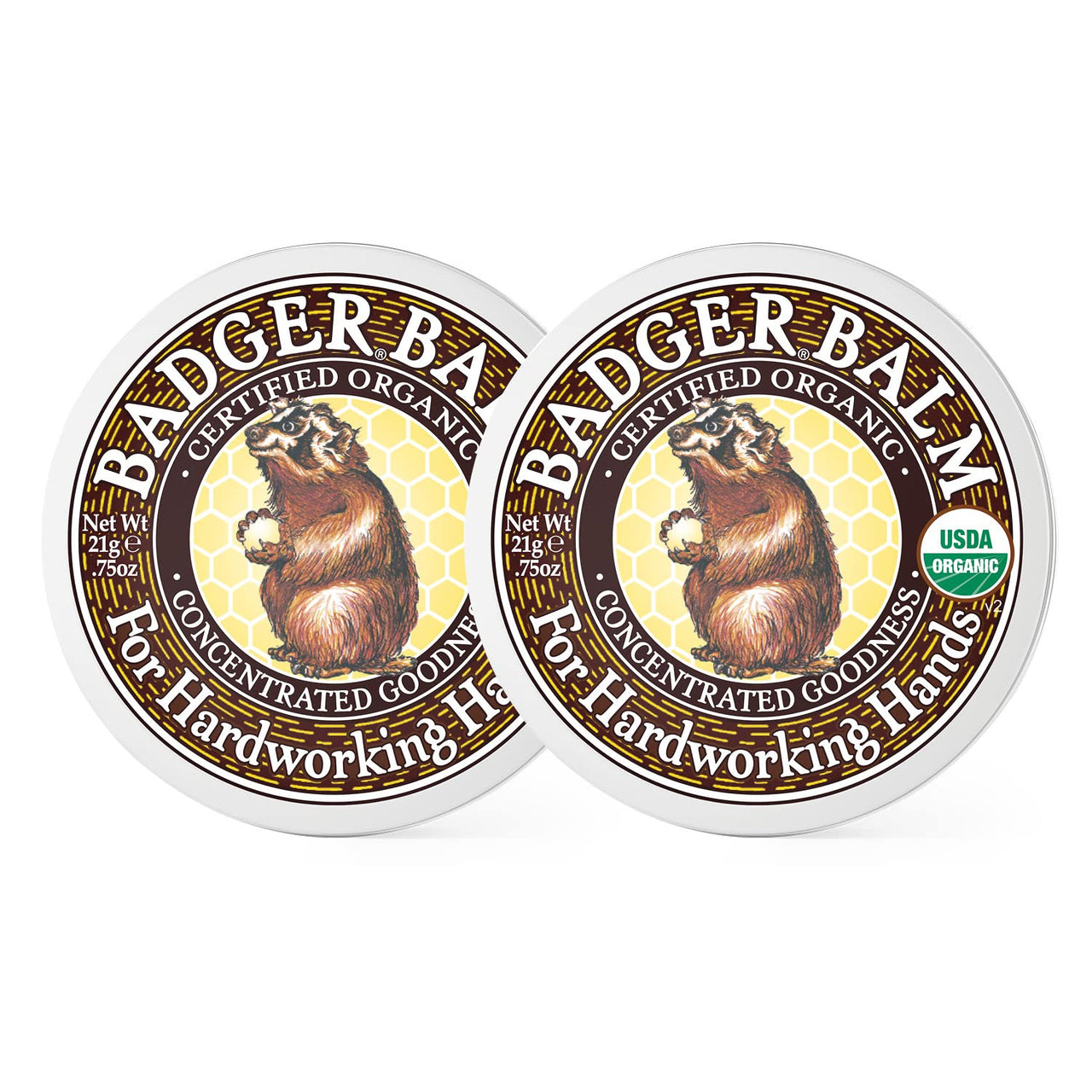 Badger Healing Balm, Hard Working Hands Cream, Organic Hand Cream for Dry Cracked Hands, Long Lasting Hand Moisturizer/Dry Hands Treatment, .75 oz Tin, 2-Pack