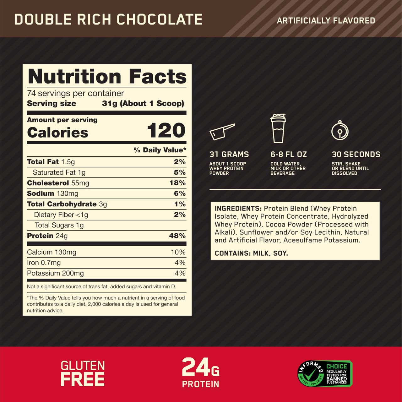 Optimum Nutrition Gold Standard 100% Whey Protein Powder, Double Rich Chocolate, 5 Pound (Packaging May Vary)