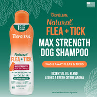 Thumbnail for TropiClean Max Strength Flea and Tick Shampoo Treatment for Dogs, Powerful & Natural Defense, Prevention for Large & Small Dogs, Made in USA, 20oz