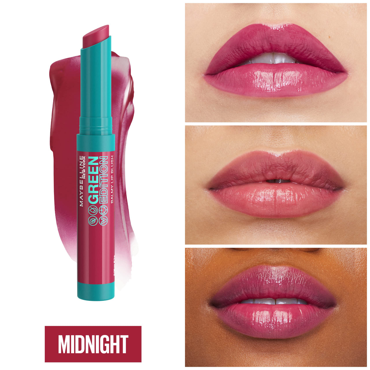 Maybelline Green Edition Balmy Lip Blush, Formulated With Mango Oil, Midnight, Blackberry Purple, 1 Count