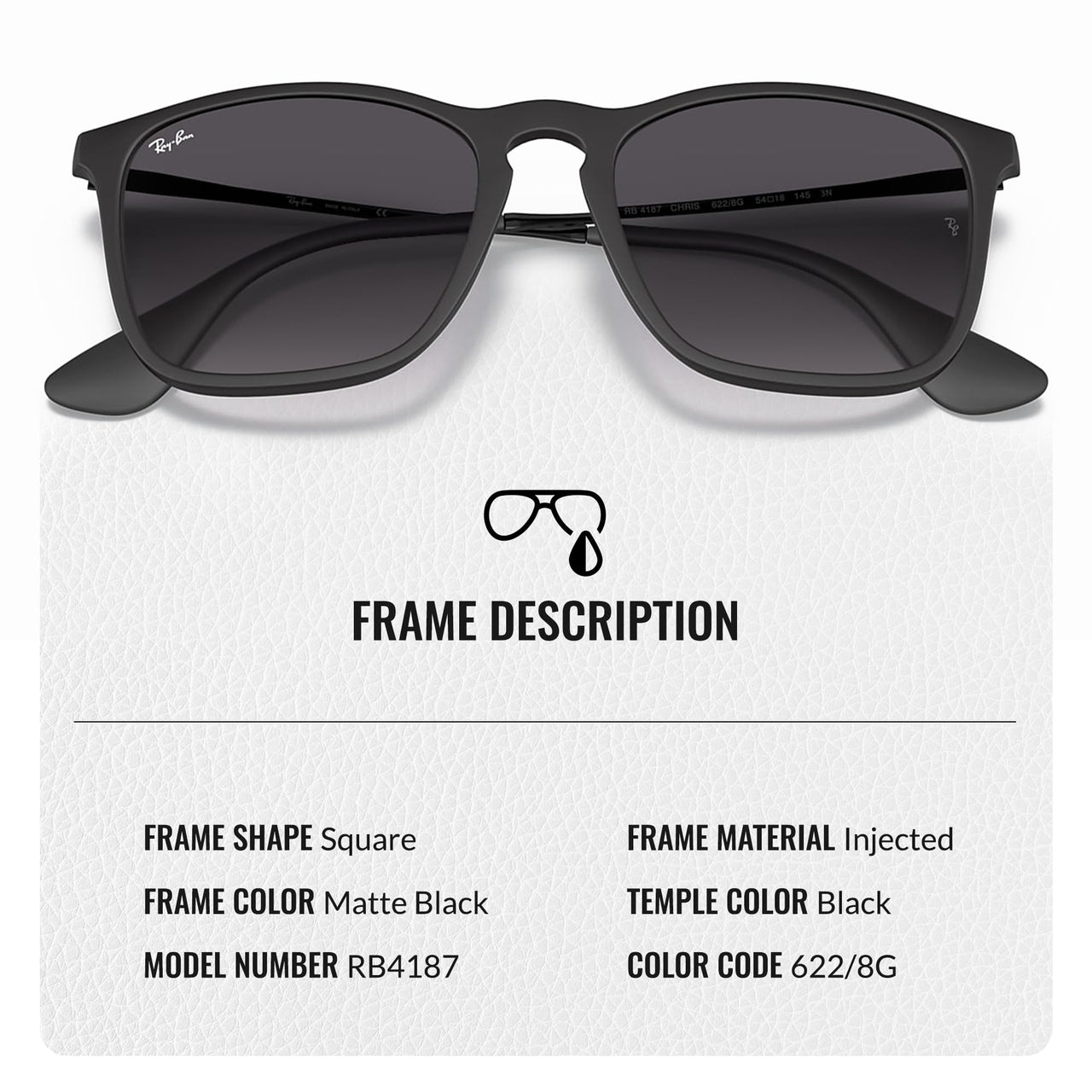 Ray-Ban RB4187 CHRIS Square Shaped Non-Polarized Sunglasses for Men – Includes Official RAYBAN Eyewear Kit – Ideal Formal & Casual Wear Sunglasses – Light Grey Gradient Lens