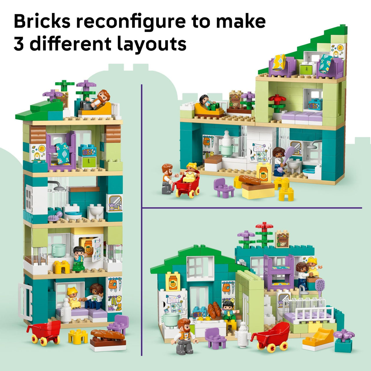 LEGO DUPLO Town 3 in 1 Modern Family House with Figures Building Toy - Learning Play Set for Toddler Boys & Girls, Ages 2+ - Fine Motor Skills Toys for Preschool - Gift for Birthdays - 10470
