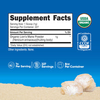 Thumbnail for Nutricost Organic Lion's Mane Mushroom Powder (8 oz) - 227 Servings, Certified USDA Organic Supplement